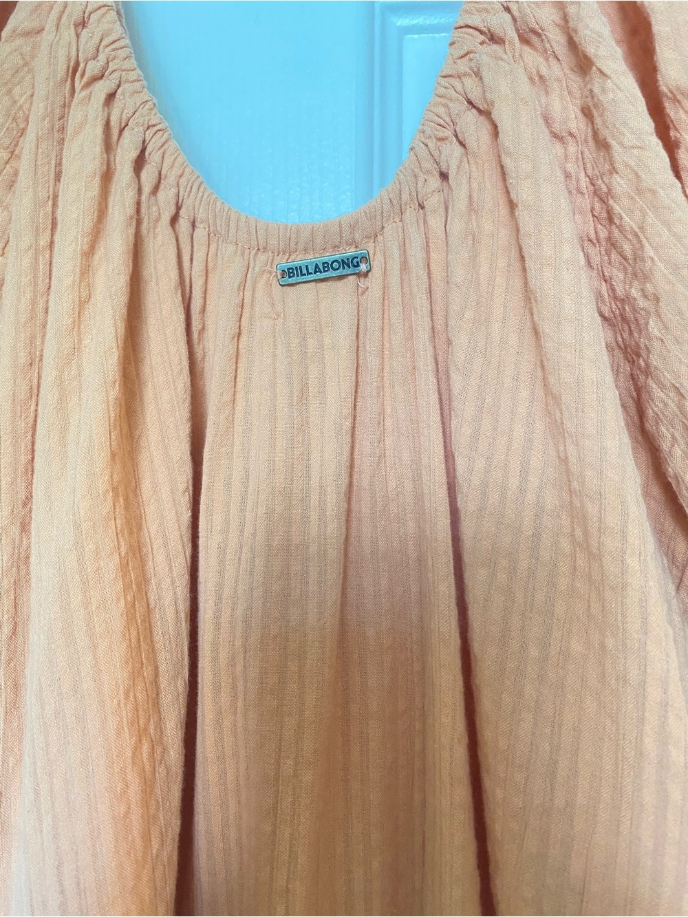 Billabong Endless Shore Puffed Sleeves Orange Tan Tiered Ribbed Maxi Dress M - Picture 5 of 10